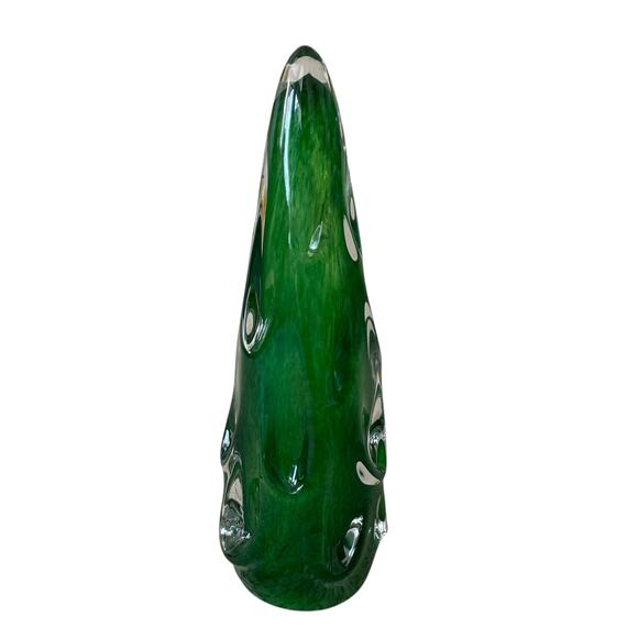 Hand Blown Solid Art Glass CHRISTMAS TREE 11in Green Holiday Decor NEW - Picture 8 of 10